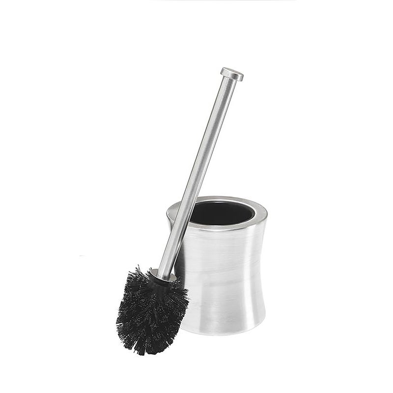 Bath Bliss Hour Glass Shape Weighted Bottom Toilet Brush & Holder Set, Heavy Duty Brush, Silver, 4.5"L x 4.5"W x 15.4"H - Image 1